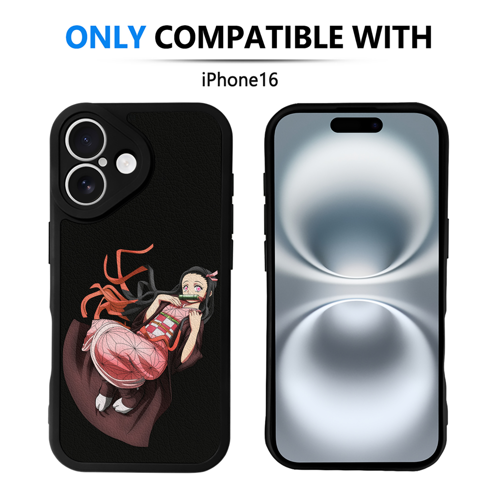 （画像用） 鬼滅の刃（きめつのやいば）竈門 禰󠄀豆子／かまど ねずこ Kamado Nezuko 【iPhone 16シリーズ対応】シリコンスマホケース（レザー調） 材質：シリコン